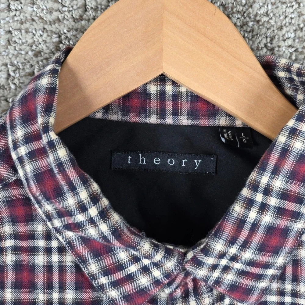 Theory‎ Zack PS Plaid Flannel Button Down Shirt Mens Large Red Blue